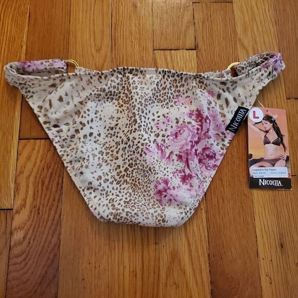Nicolita Ladies Size Large Pink Brown Animal Print Swim Bottoms - Picture 2 of 2